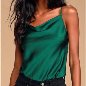 She + Sky Emerald Green Satin Cowl Neck Bodysuit